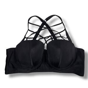 Torrid Womens Bikini Swimsuit Top Strappy Black Underwire Pushup Side Boning 44D